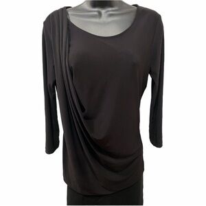 Vince Camuto Shoulder Drape Top Women’s Black 3/4 Length Sleeve Scoop Neck Small